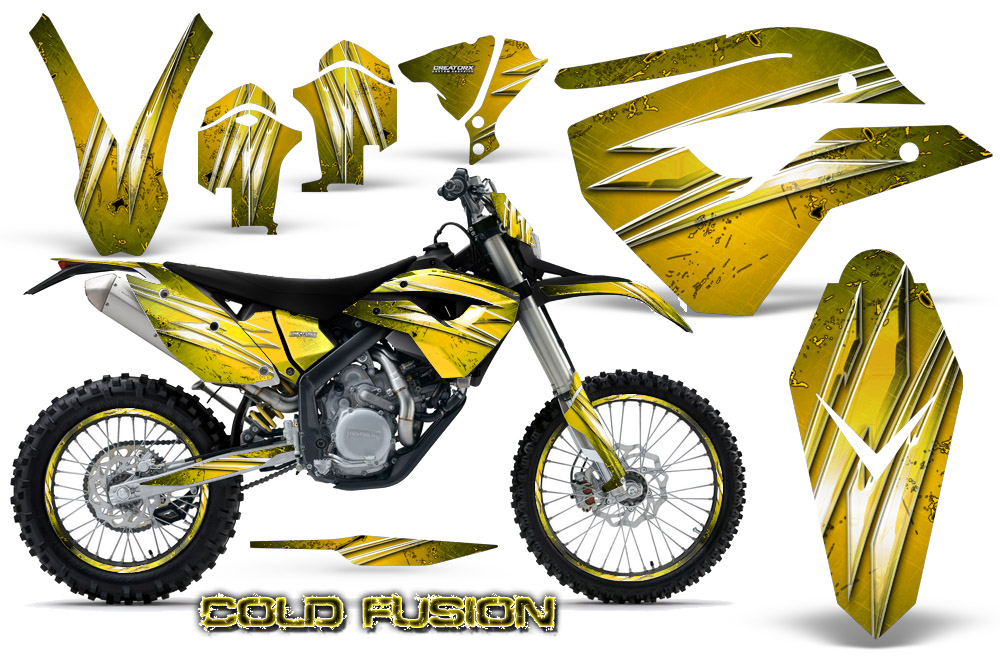 Husaberg FE570 Enduro 2010 Graphics Kit Cold Fusion Yellow NP Rims